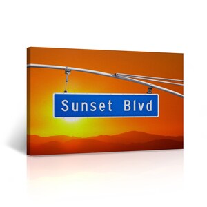 Los Angeles Wall Art Sunset Boulevard Sign with Sunset Canvas Print California Art Home Decor Artwork Stretched and Ready to Hang