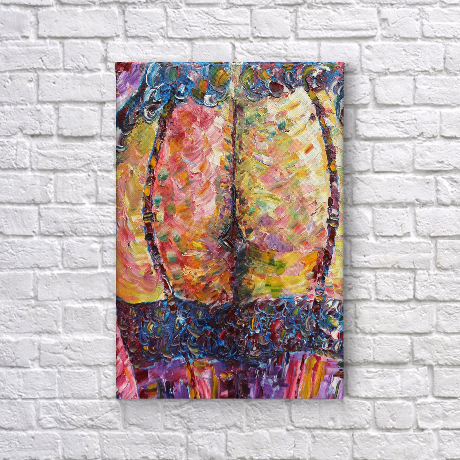 nude-art-sexy-woman-booty-in-black-garter-colorful-nude-paint-etsy
