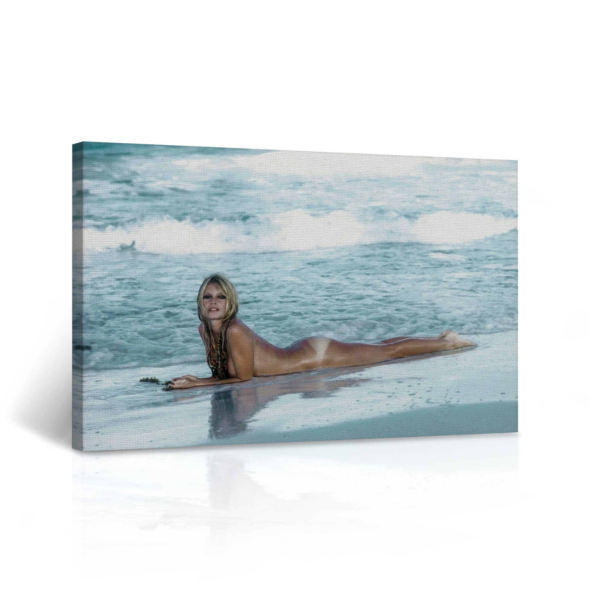 Brigitte Bardot Lying Naked on the Beach Nude Colored Canvas pic