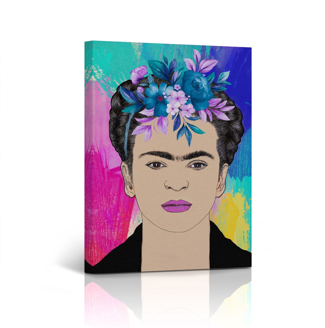 Frida Kahlo Woman With Purple Lips and Flowers Colorful Portrait Pop ...