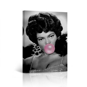 Eartha Kitt Pink Bubble Gum Chewing Gum Black and White Portrait African American Pop Art Canvas Wall Print Living Room Bedroom Home Decor