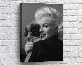 Marilyn Monroe Canvas Print Wall Art Marilyn Monroe Decor with Her Dog Canvas Photo  Home Vintage Marilyn Monroe Wall Art Beauty