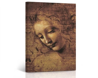 Head of a Woman by Leonardo Da Vinci Painting Famous Art Fine Art Oil Paintings Canvas Wall Art Print Living Room Bedroom Home Decor