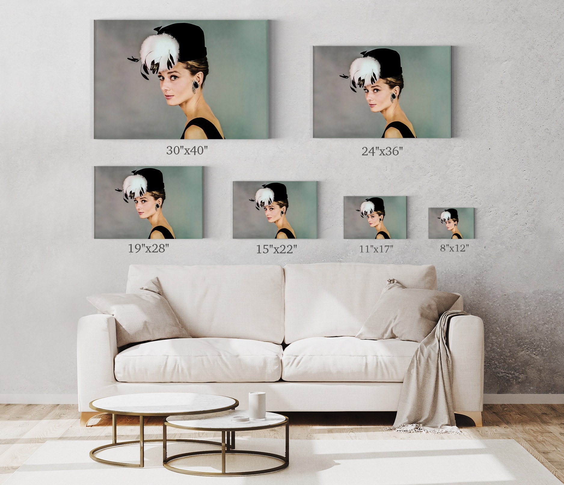 Audrey Hepburn Feather Hat Gray Background Canvas Wall Art - Etsy