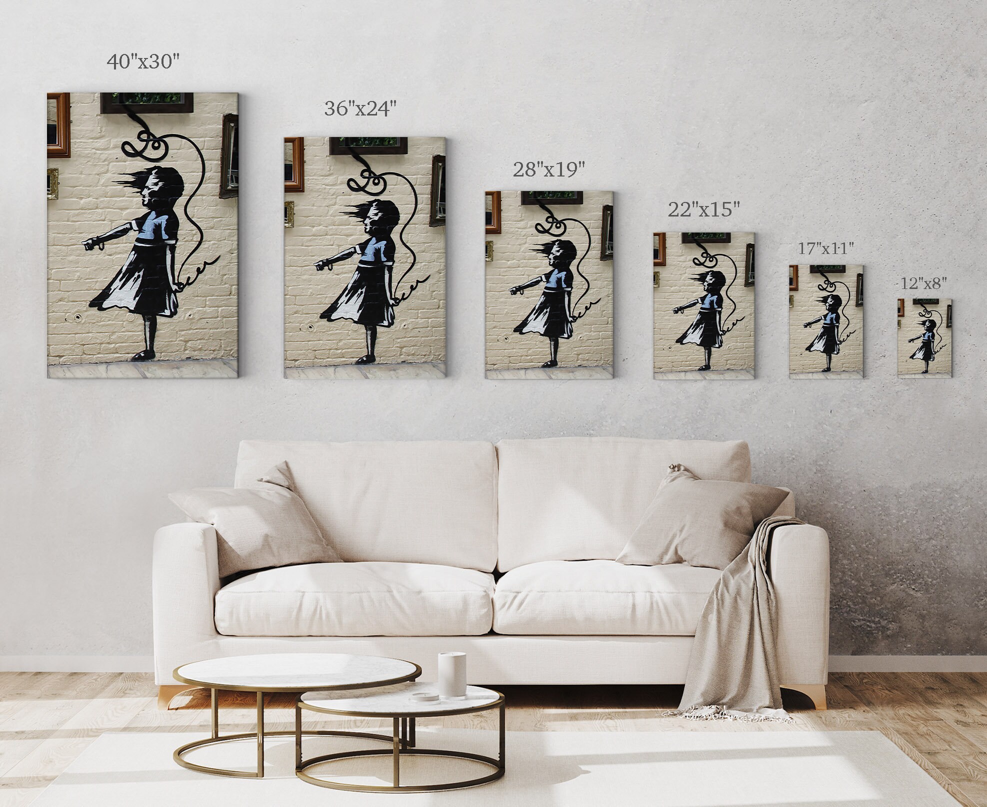 Banksy Mobile Lovers Canvas Wall Art - Set Of 4 Black & White Panels, 130cm X 67.5cm, Gallery Wrapped Canvas For Living Room