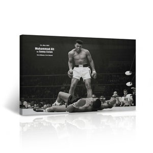 Muhammad Ali vs Sonny Liston Canvas Wall Art Print Black and White Wall Art Home Decor Artwork Picture Iconic Boxer Ready to Hang