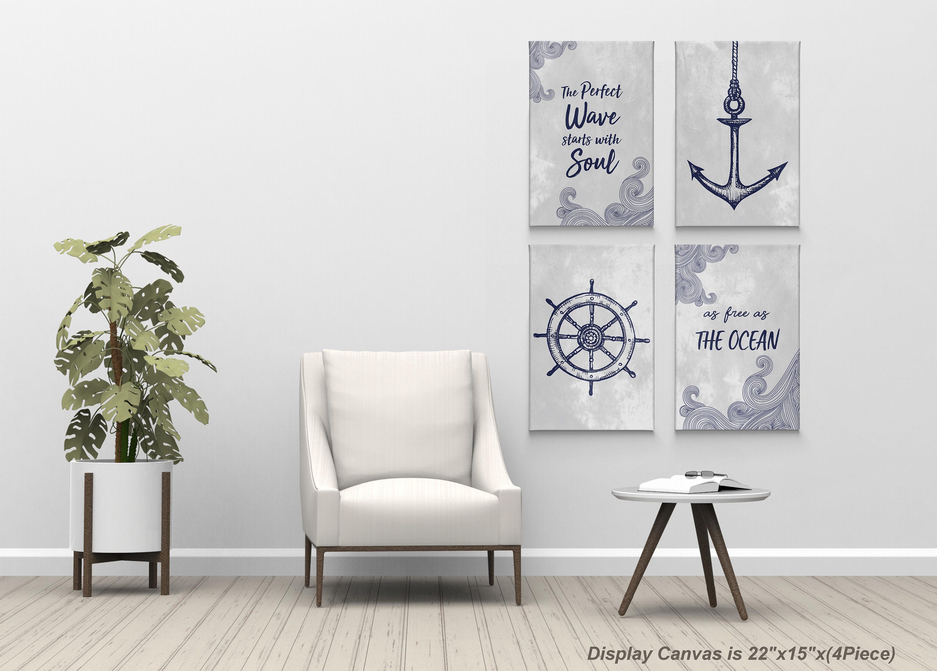Anchor Ship Wheel Quotes Navy Blue Illustration Old White | Etsy