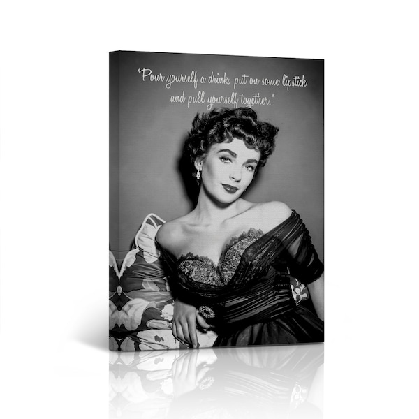 Quote by Elizabeth Taylor and her Black Lace Dress Black and White Vintage Wall Art Canvas Print British American Living Room Bedroom Decor