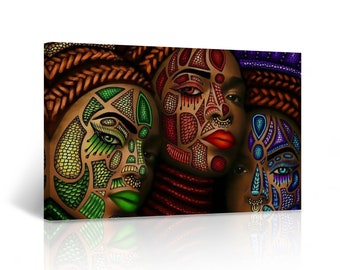 Three African Women Stylish Make Up Modern Art Painting CANVAS PRINT African Wall Art Modern Bedroom Wall Decor Ready to Hang