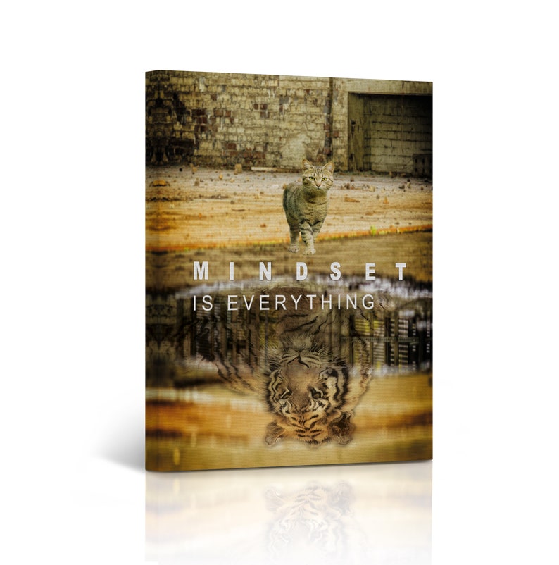 Mindset is Everything Office Decor Canvas Print Cat and Lion Etsy France