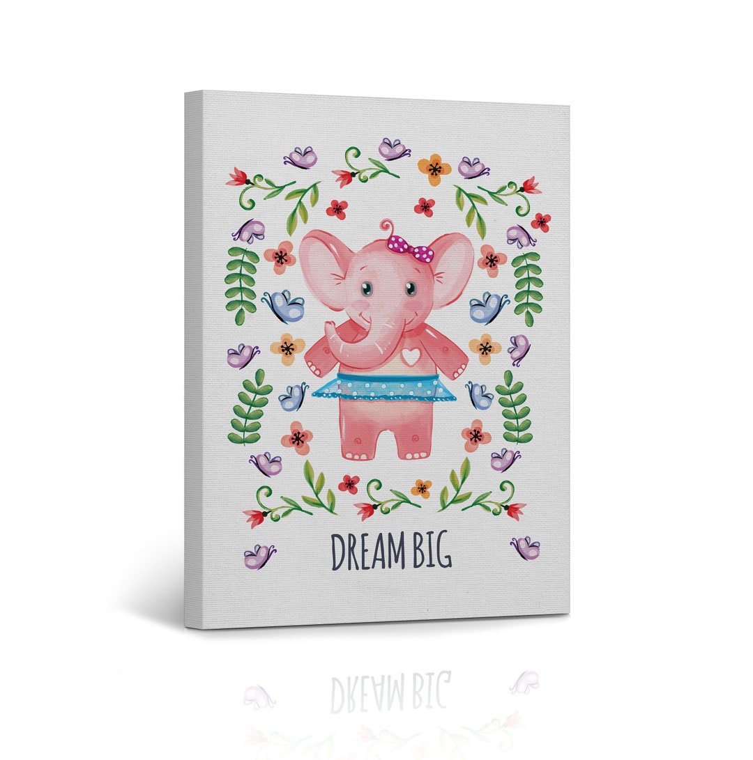 Pink Elephant Nursery Decor Motivational Wall Art White CANVAS PRINT