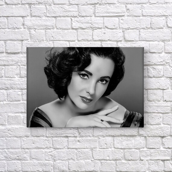 Actress Elizabeth Taylor Black and White Canvas Art Print British