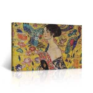 Lady with Fan by Gustav Klimt Canvas Wall Art Print Reproduction Fine Art Paintings Living Room Bedroom Home Decoration