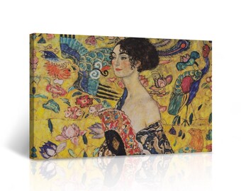 Lady with Fan by Gustav Klimt Canvas Wall Art Print Reproduction Fine Art Paintings Living Room Bedroom Home Decoration