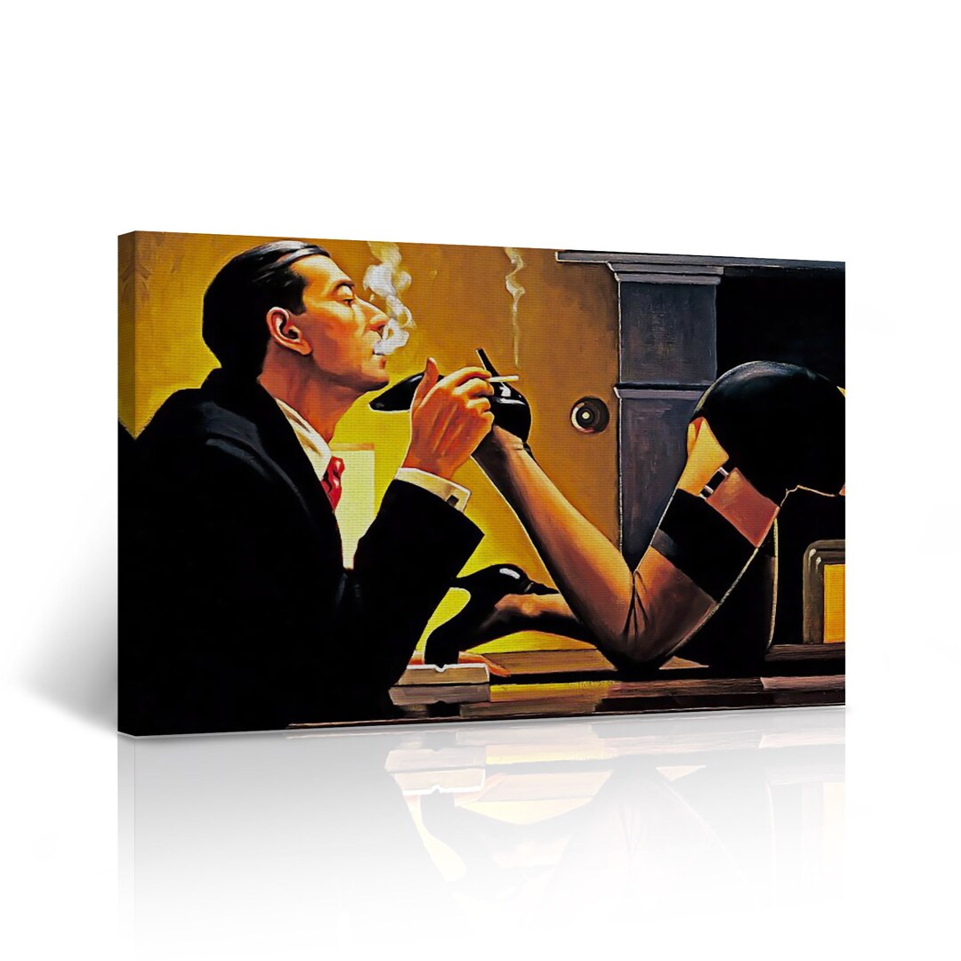 Sexy Woman and Man Smoking Oil Painting Sexy Art High Heels Canvas Wall