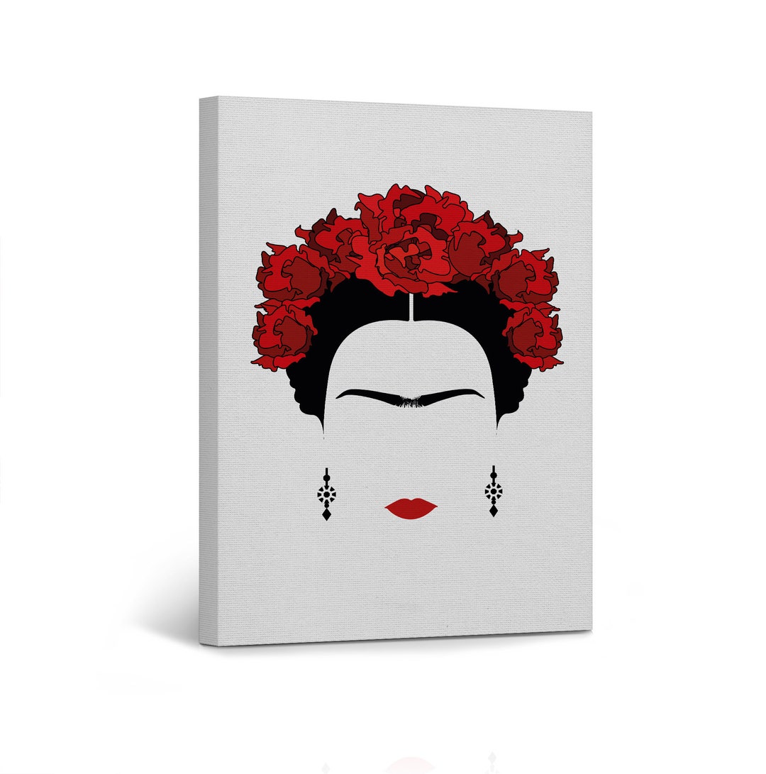 Frida Kahlo Woman With Red Flowers and Lips Colorful Portrait ...