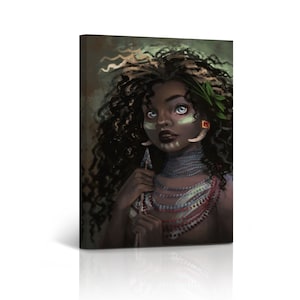 Mixed Race African Girl Blue Eyes Traditional Accessories Modern Art Oil Paint CANVAS PRINT African Wall Art Bedroom Wall Decor Ready Hang