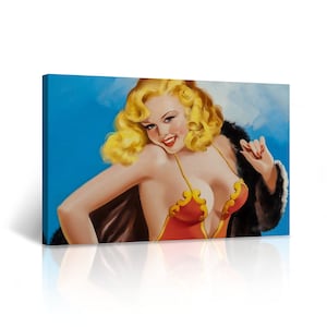 Vintage Super Girl&#39;s Smile Half Naked Sexy Woman Retro Paint Modern Wall Art CANVAS PRINT Bedroom Wall Decor Framed Stretched Ready to Hang