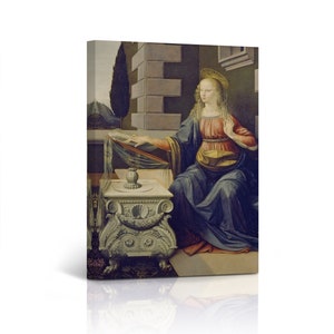 Annunciation Detail by Leonardo Da Vinci Painting Famous Art Fine Art Oil Paintings Canvas Wall Art Print Living Room Bedroom Home Decor