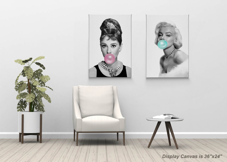 Marilyn Monroe Audrey Hepburn Gum Canvas Print 2 PIECE SET | Etsy