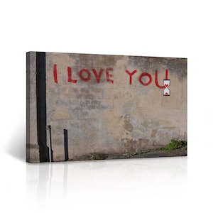 Banksy Canvas Wall Art I Love You with Sandglass Street Art Painting London Mural Graffiti Artwork Wall Decor for Living Room Home Decor