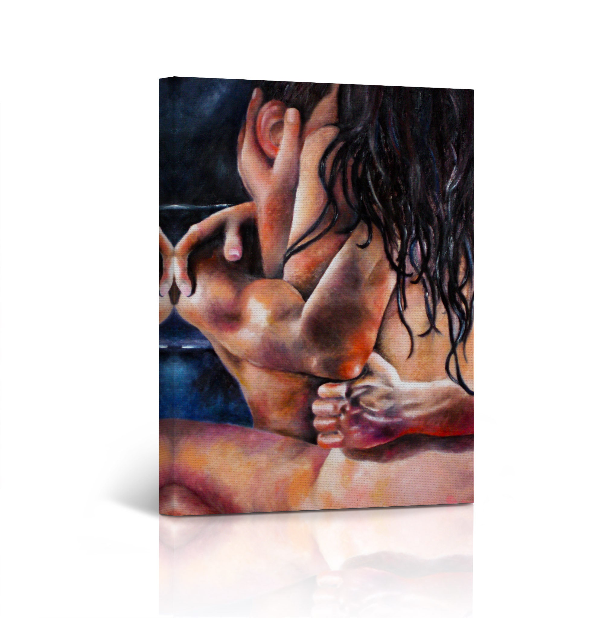 Nude Art Sexy Couple Kissing Lovers Making Love Oil Painting image picture