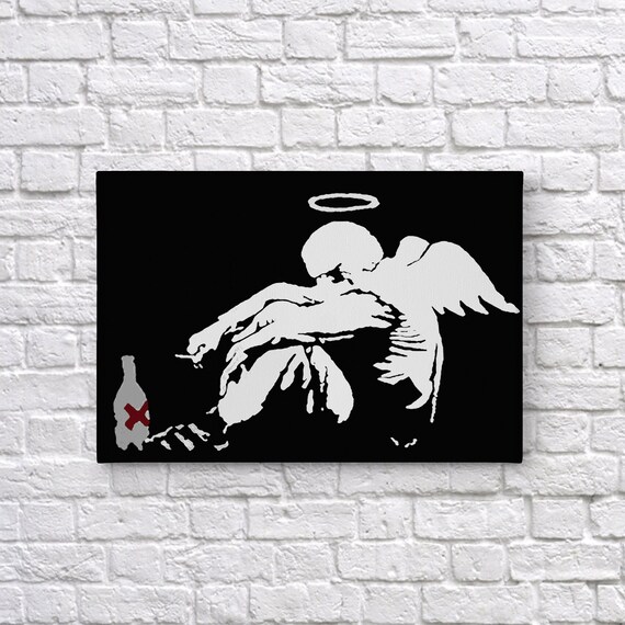 Toile Banksy Drunk Angel / Fallen Angel - Prête à Accrocher - Déco Murale