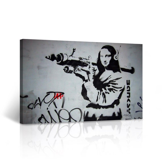 Banksy Canvas Wall Art Mona Lisa With Rocket Launcher Ver 2