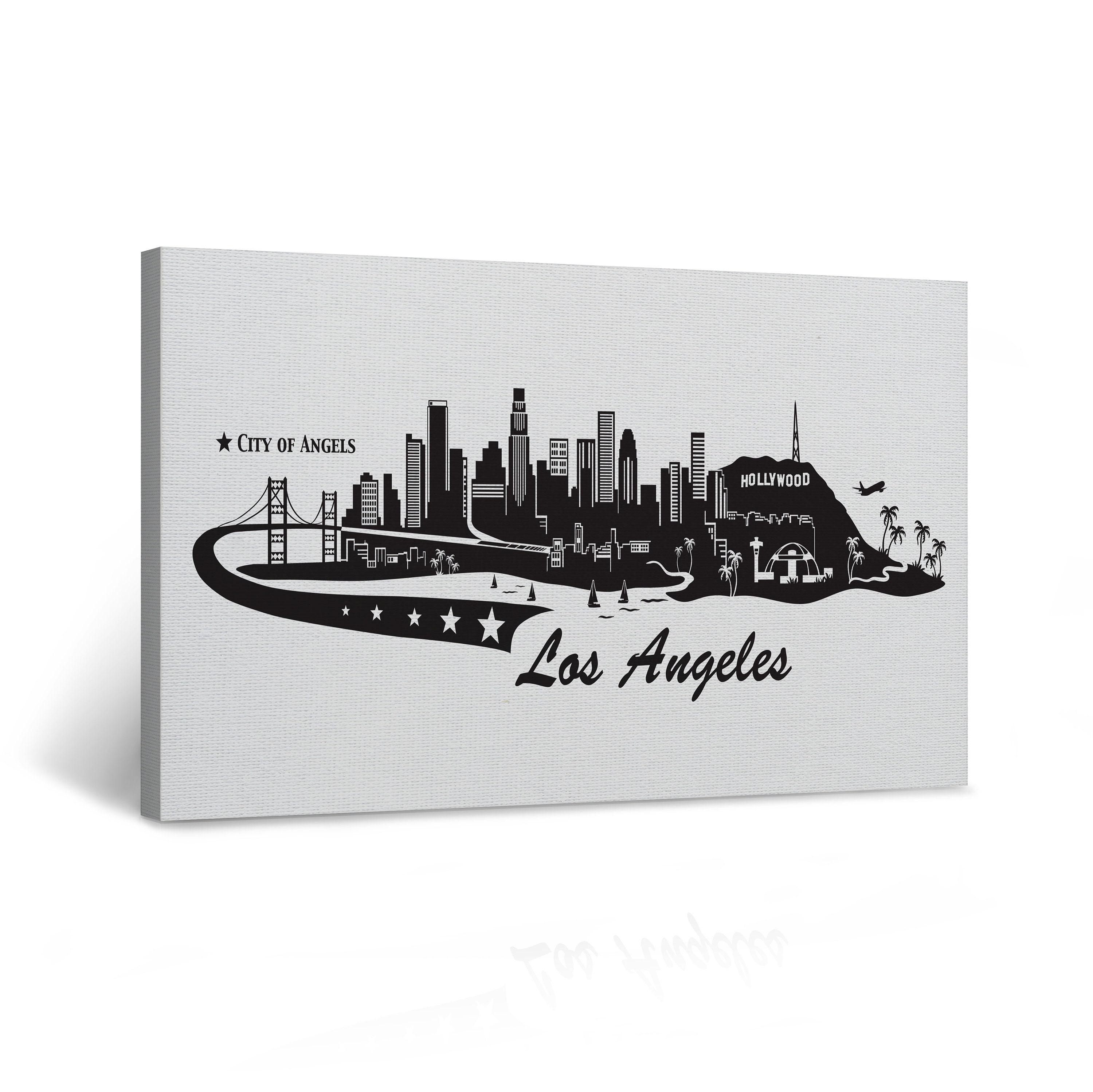 Los Angeles Skyline Wall Art Black LA White Background Canvas Etsy