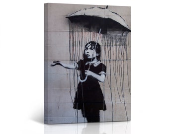 Banksy Canvas Wall Art Nola Girl with Umbrella Street Art Painting New Orleans Mural Graffiti Artwork Wall Decor for Living Room Home Decor