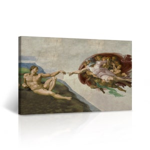The Creation of Adam by Michelangelo Christian Religious Renaissance Painting Canvas Wall Art Print Living Room Bedroom Home Decor