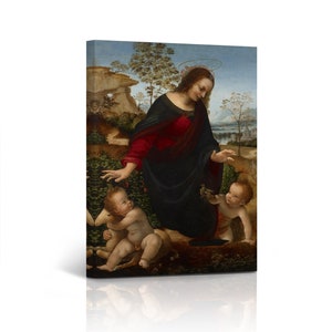 Madonna and Child with Infant St.John Baptist Leonardo Da Vinci Famous Oil Painting Canvas Wall Art Print Living Room Bedroom Home Decor