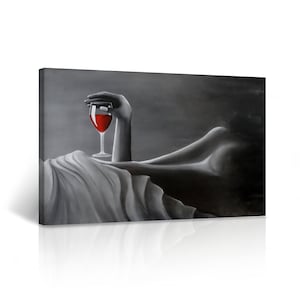 Sexy Half Naked Woman Wine Painting Modern Wall Art CANVAS PRINT Bedroom Wall Decor Framed Stretched - Ready to Hang
