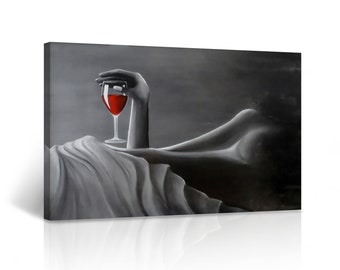 Sexy Half Naked Woman Wine Painting Modern Wall Art CANVAS PRINT Bedroom Wall Decor Framed Stretched - Ready to Hang