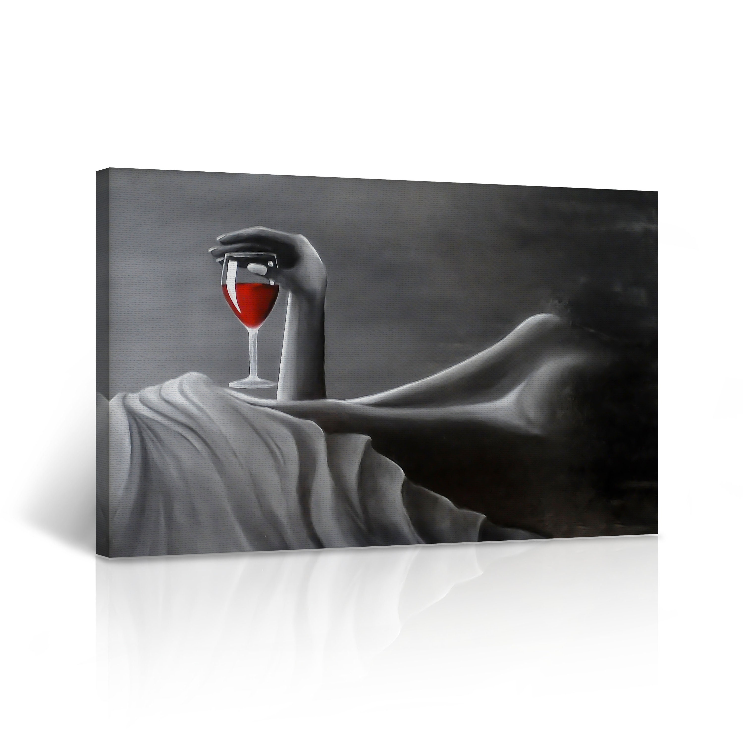 Sexy Half Naked Woman Wine Painting Modern Wall Art CANVAS PRINT Bedroom Wall Decor Framed Stretched - Ready to Hang