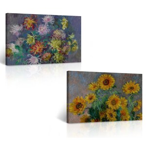 Vase De Chrysanthemes Bouquet of Sunflowers Claude Monet Print 2 Piece Set Canvas Wall Art Reproduction Art Living Room Bedroom Home Decor
