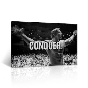 Arnold Schwarzenegger Canvas Print Qonquer Quote Black and White Wall Art Inspirational Motivational Wall Art Home Decor Ready to Hang
