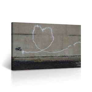 Banksy Canvas Wall Art Love Plane Street Art Painting Heart Shape Mural Graffiti Artwork Wall Decor for Living Room Home Decor