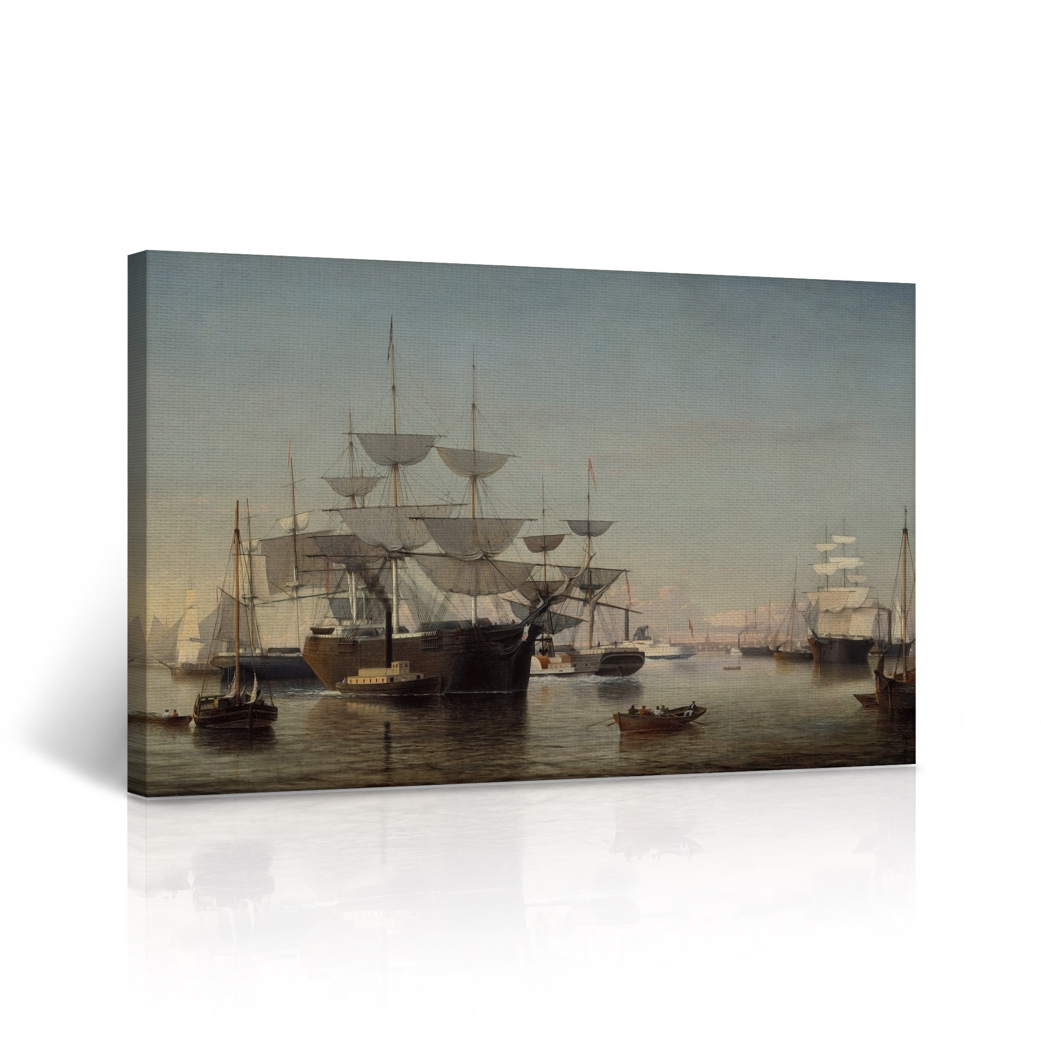 New York Harbor 1855, Fitz Henry Lane Classic Art Reproduction Canvas Wall Art Print Living Room Bedroom Home Decor