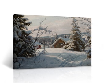 Sunlit Winter Landscape Peder Mork Monsted Canvas Wall Art Print