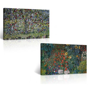 Apple Tree I & Country Garden with Sunflowers Gustav Klimt 2 Piece Set Canvas Wall Art Print Famous Paintings Living Room Home Decoration