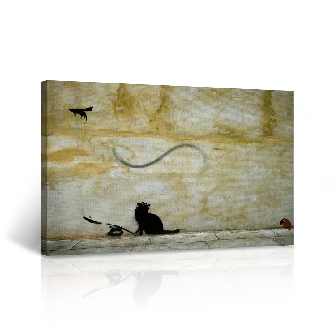 Banksy Canvas Wall Art Cat and Mouse Street Art Painting London Mural ...