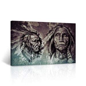 Two Native Americans at Wall Living Room Bedroom Office African American Canvas Wall Art Indian Art Print Home Decor
