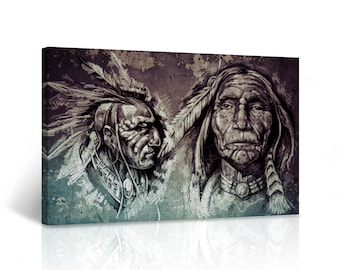 Two Native Americans at Wall Living Room Bedroom Office African American Canvas Wall Art Indian Art Print Home Decor