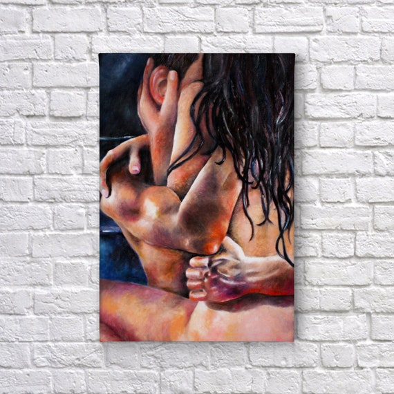 Buy Nude Art Sexy Couple Kissing Lovers Making Love Oil Painting Naked Sexy  Bedroom Decor Canvas Wall Art Print Living Room Home Decor Online in India  - Etsy