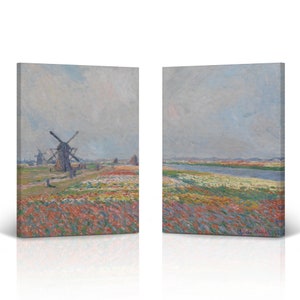 Tulip Fields Near The Hague Claude Monet Print 2 Piece Set Canvas Wall Art Reproduction Art Living Room Bedroom Bathroom Office Home Decor