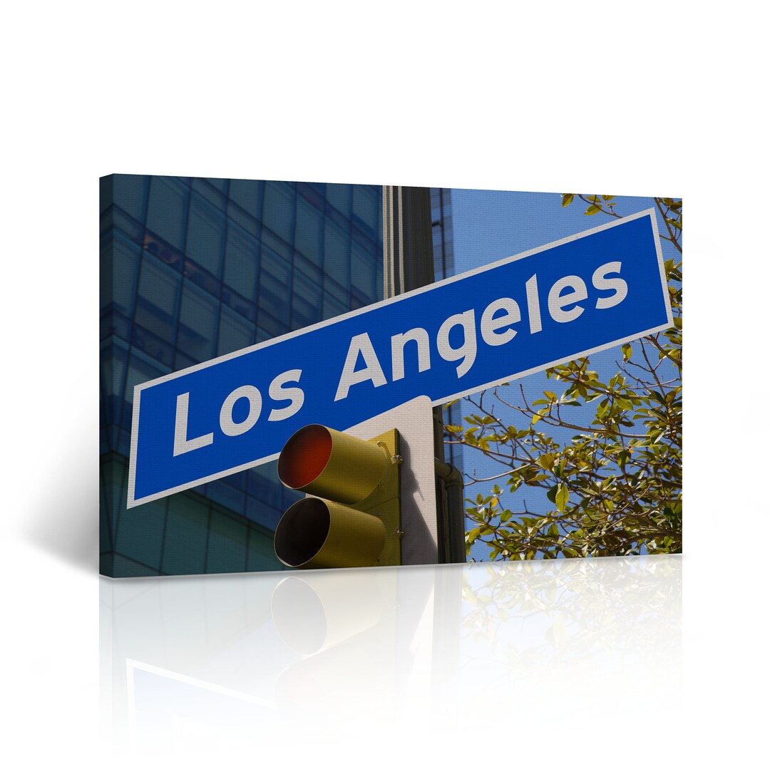 Los Angeles Wall Art LA Sign With Traffic Light Canvas Print California ...
