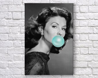 Suzy Parker Teal Blue Bubble Gum Chewing Gum Black and White