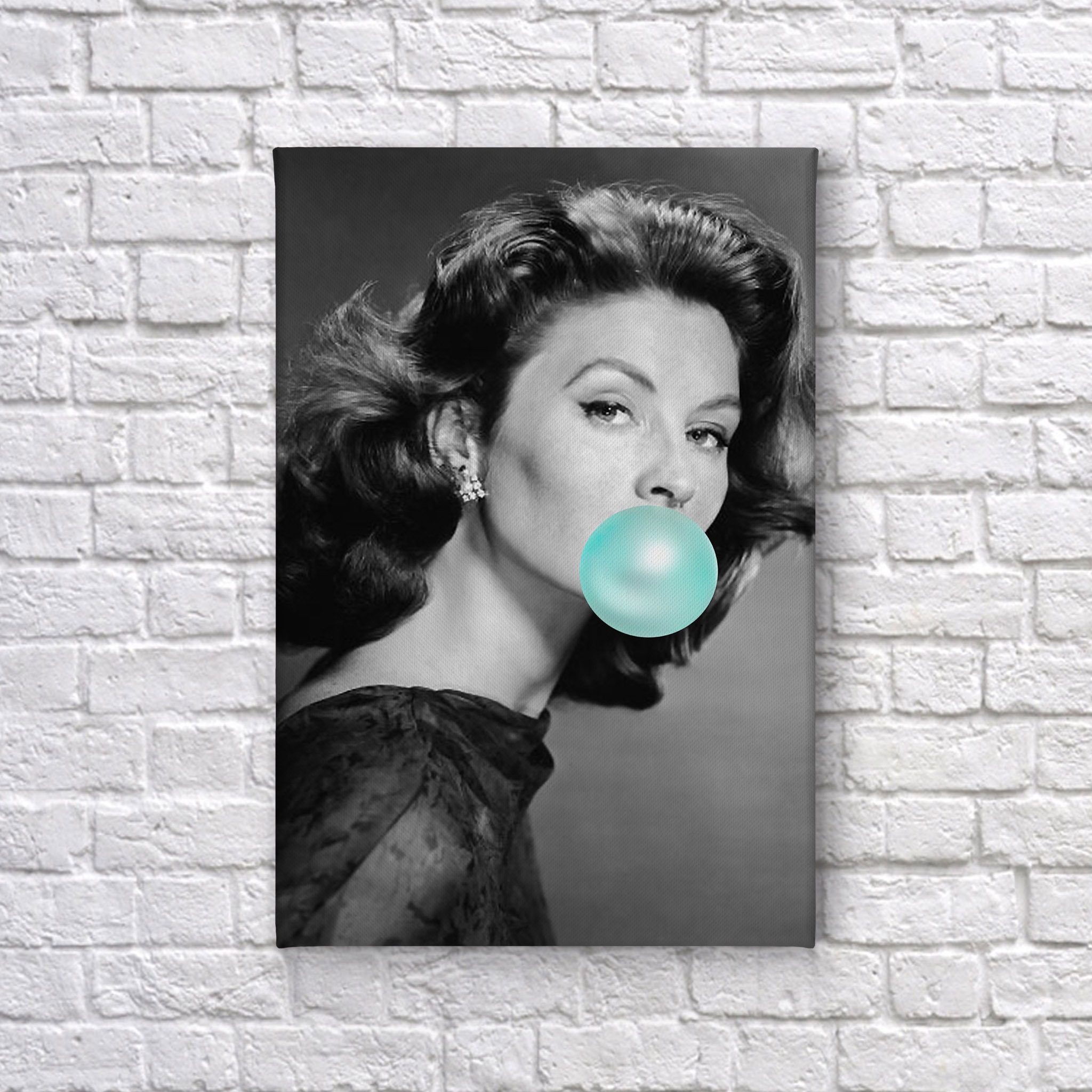Suzy Parker Teal Blue Bubble Gum Chewing Gum Black and White