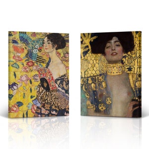 Lady with Fan & Judith and the Head of Holofernes Gustav Klimt 2 Piece Set Canvas Wall Art Print Fine Art Living Room Home Decoration